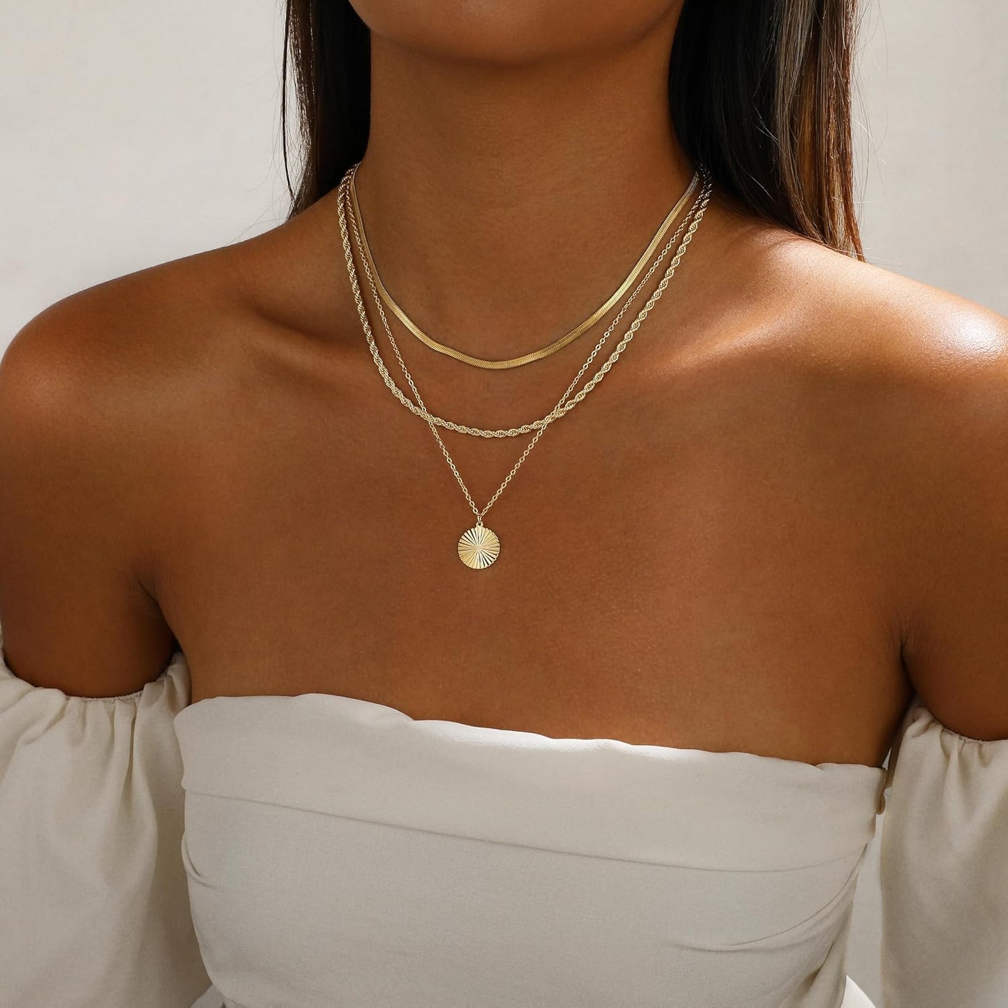 CAROVO Collar en capas de oro\/plata para mujer, chapado en oro\/pl...
