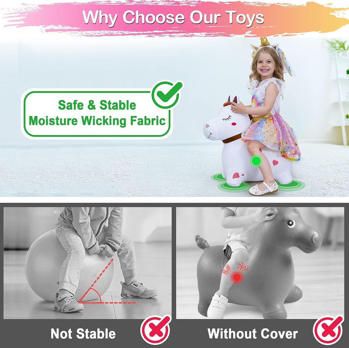 iPlay, iLearn Bouncy Pals - Caballo para saltar blanco inflable con...