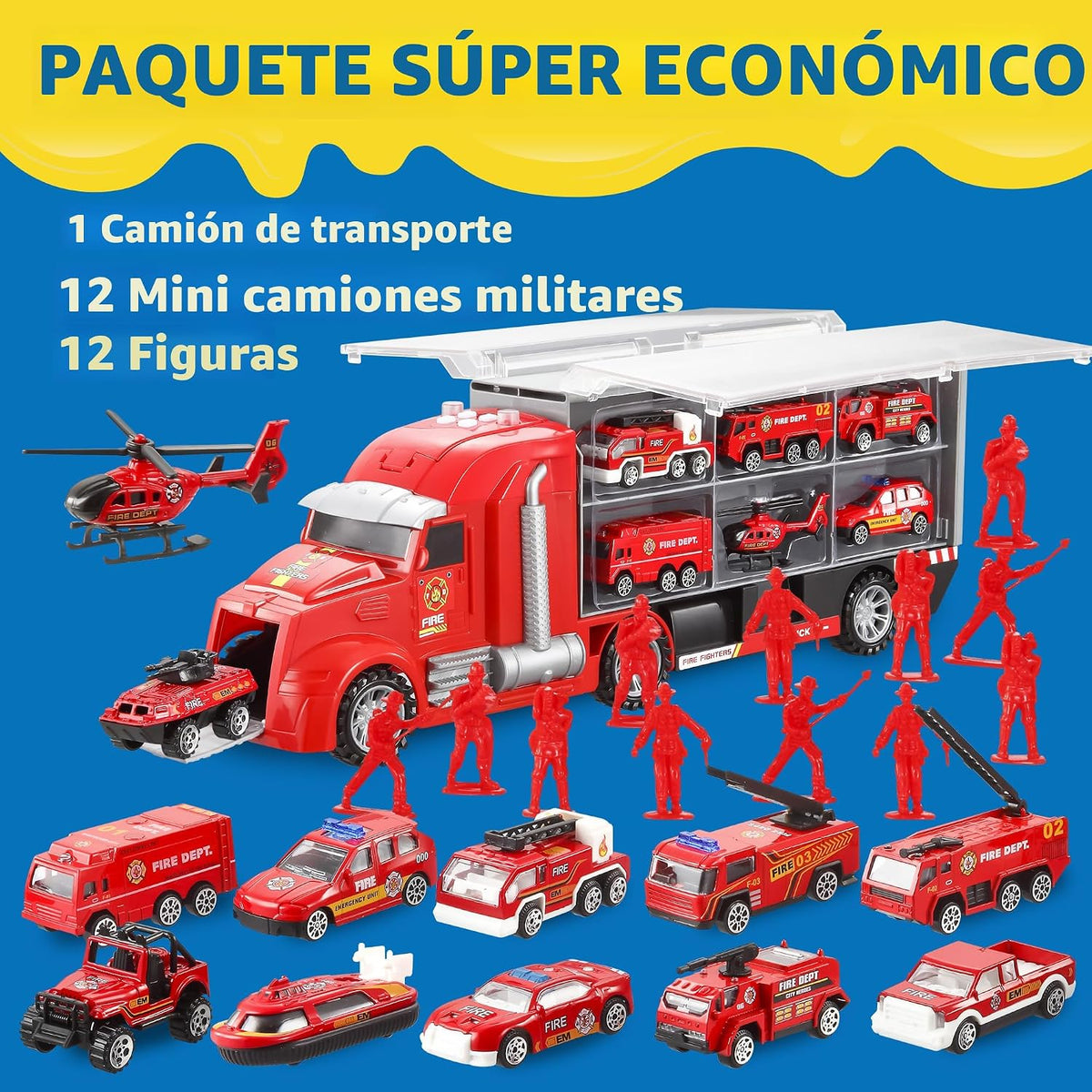 JOYIN Juego de vehículos de camión de bomberos 25 en 1 con sonidos...