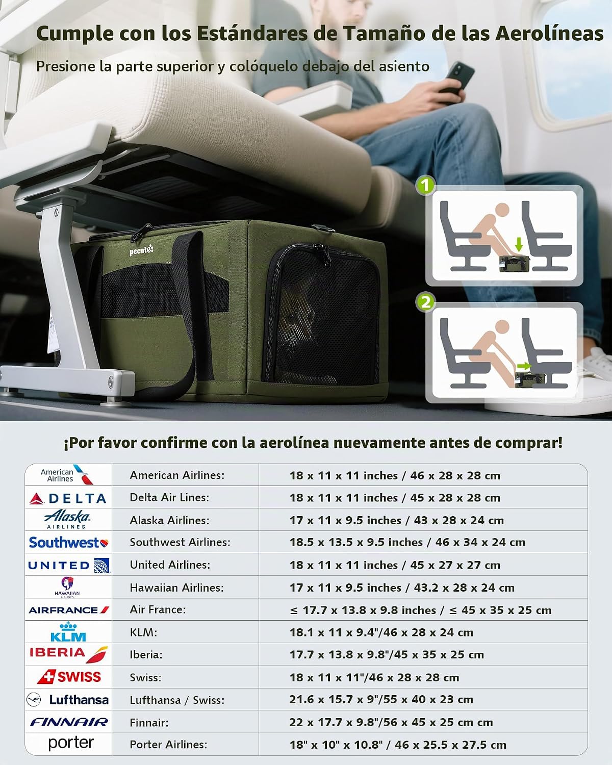 Pecute Transportador de mascotas expandible aprobado por aerolíneas...