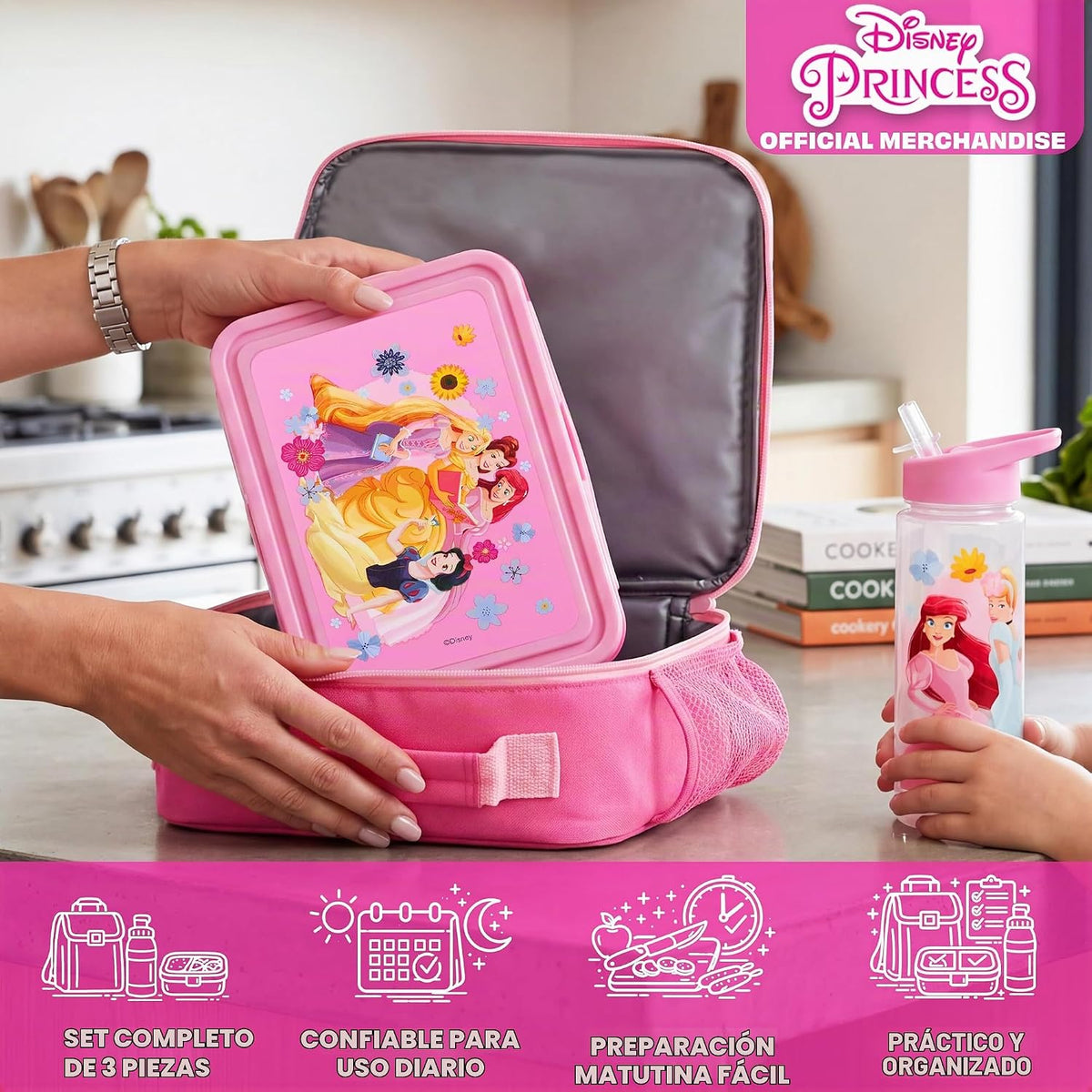 Get Trend Juego de lonchera de 3 piezas para niñas de Disney Prince...