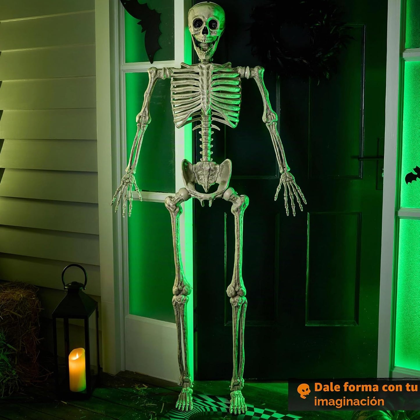 JOYIN - Esqueleto de Halloween de 1.7 m articulable, esqueleto de t...