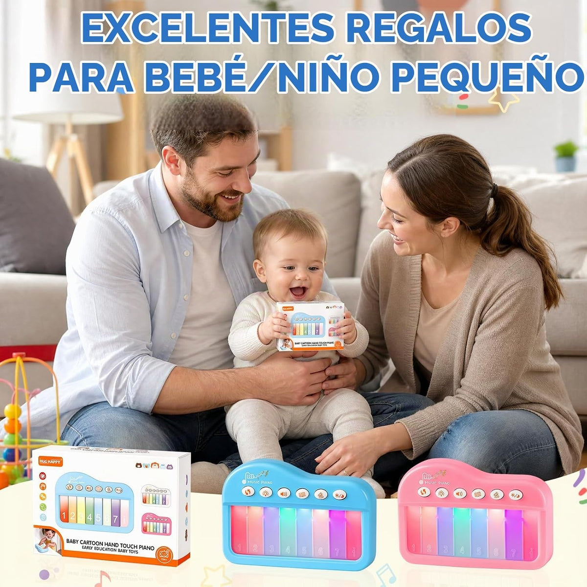 Piano de bebé Touch-Play, piano musical iluminado de juguete de reg...