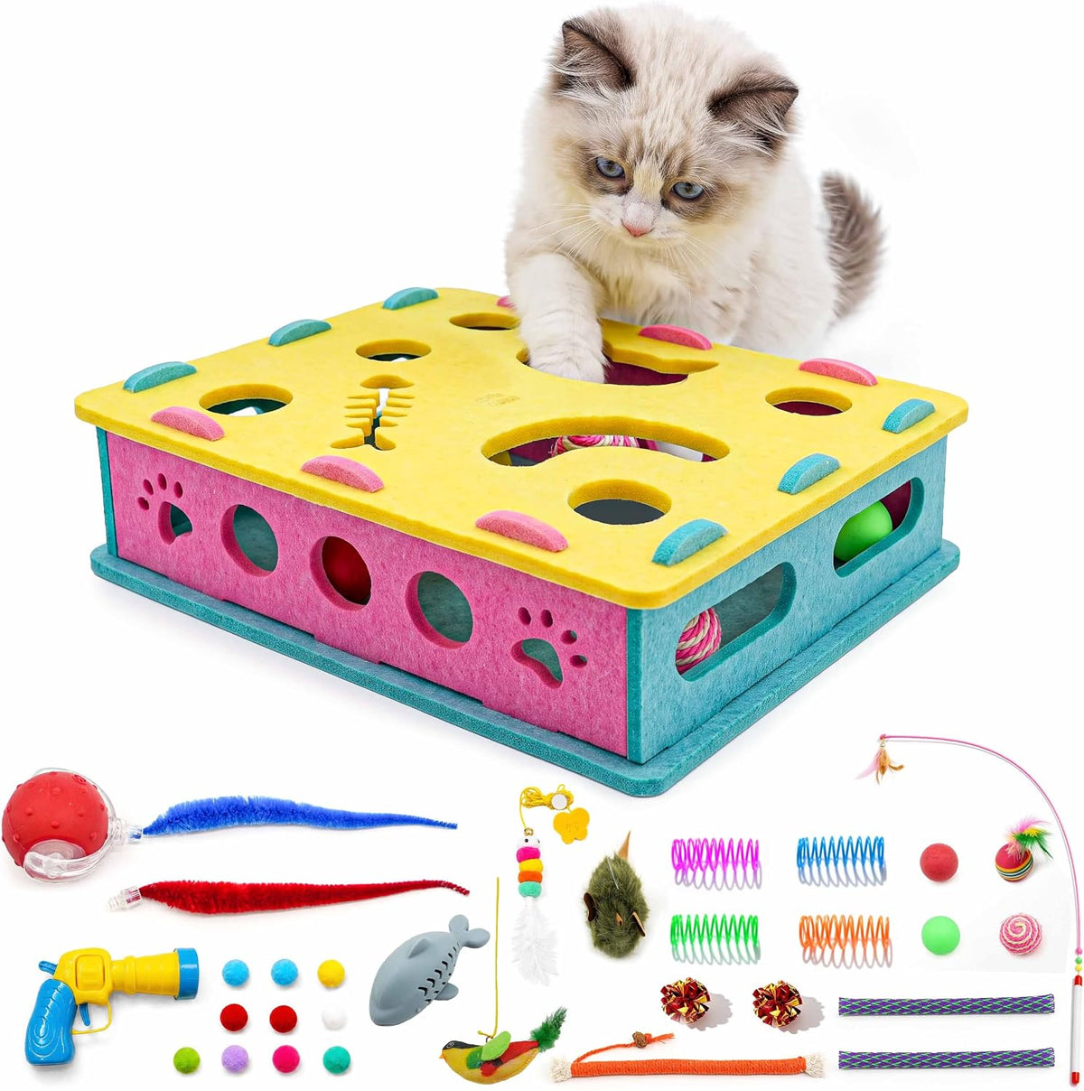 MOYMO 21 juguetes interactivos para gatos de interior, caja de romp...