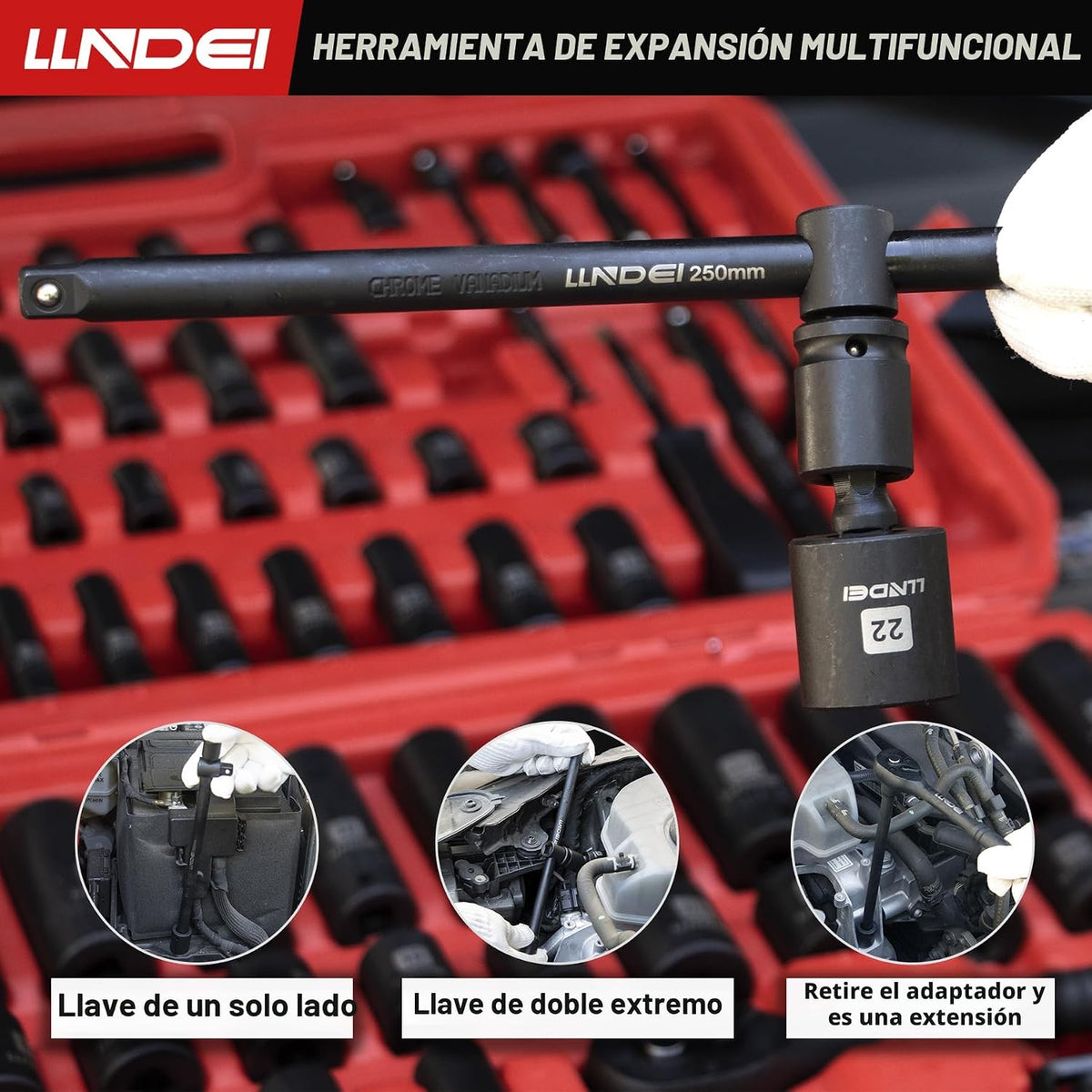 LLNDEI Juego de llaves de impacto de 1\/4 y 3\/8 pulgadas, 186 piez...