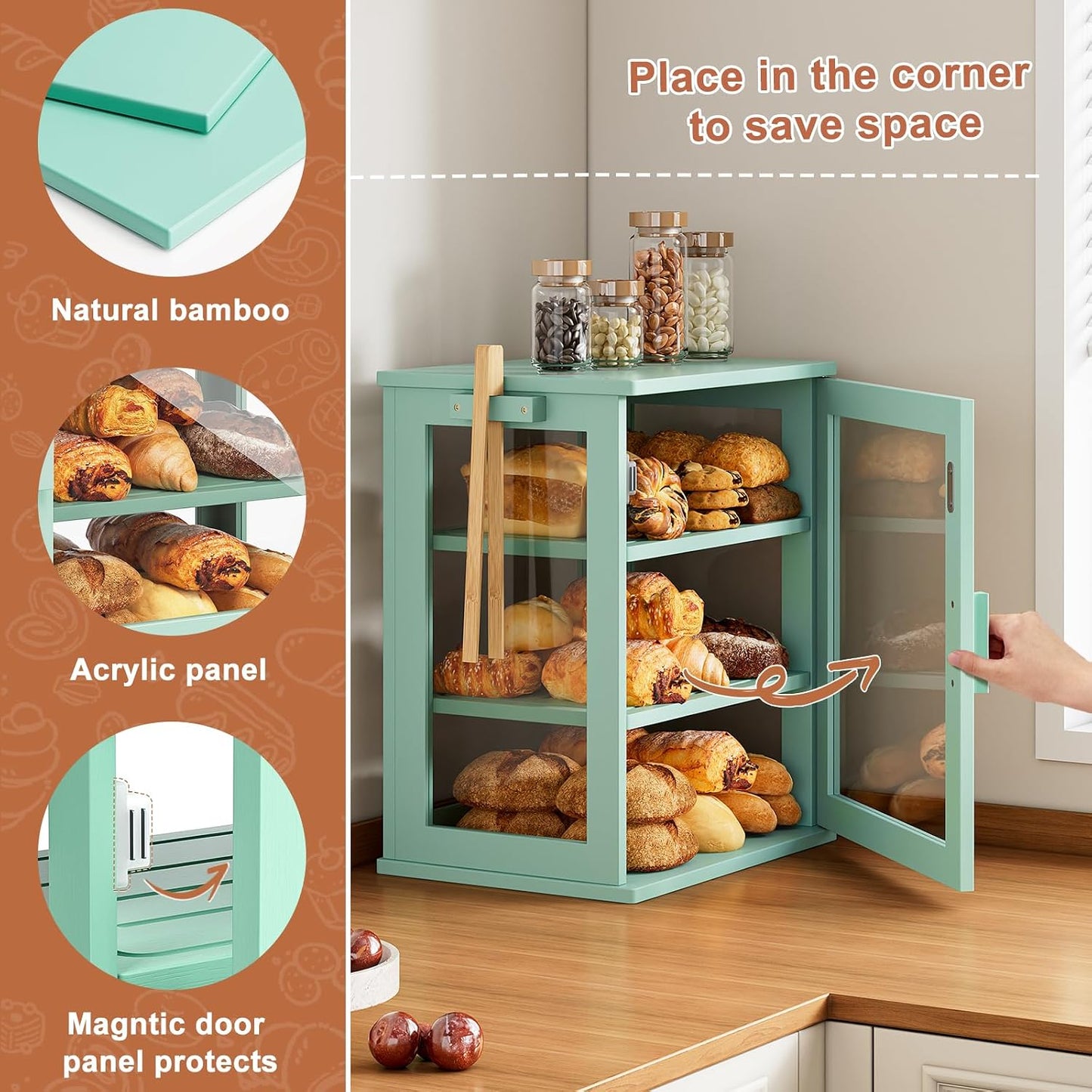 WOWLIVE Caja de pan para encimera de cocina, contenedor de almacena...