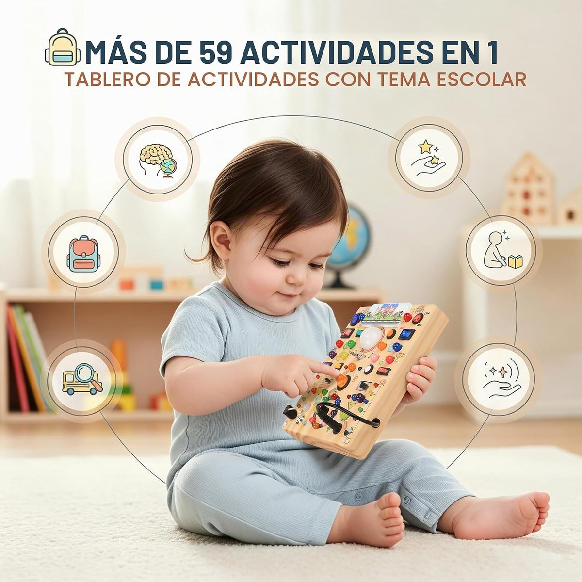 RichBoy Montessori - Tablero de juguete con 40 luces LED, juguetes...