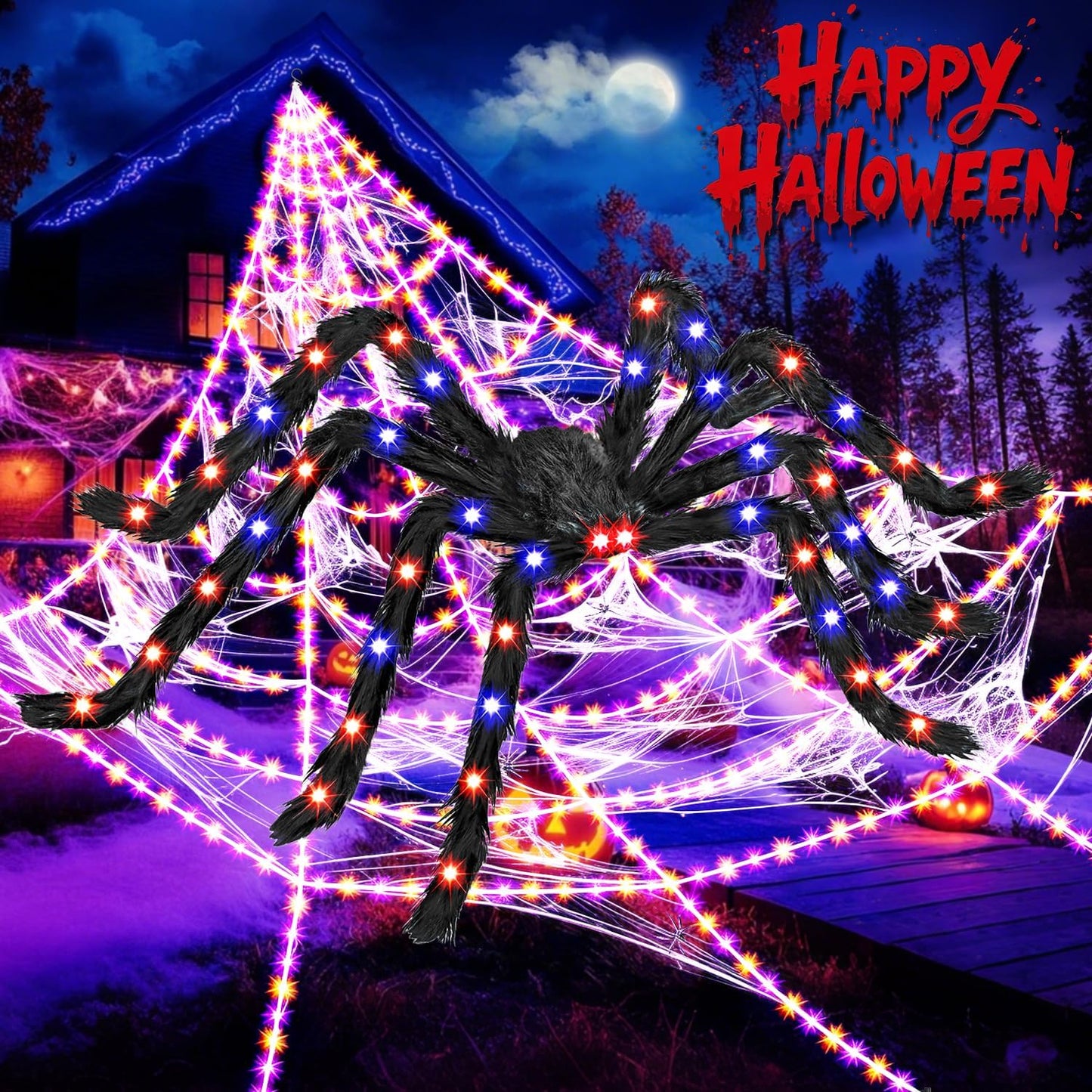 Decoraciones de Halloween Juego de luces de araña y telaraña ilumin...