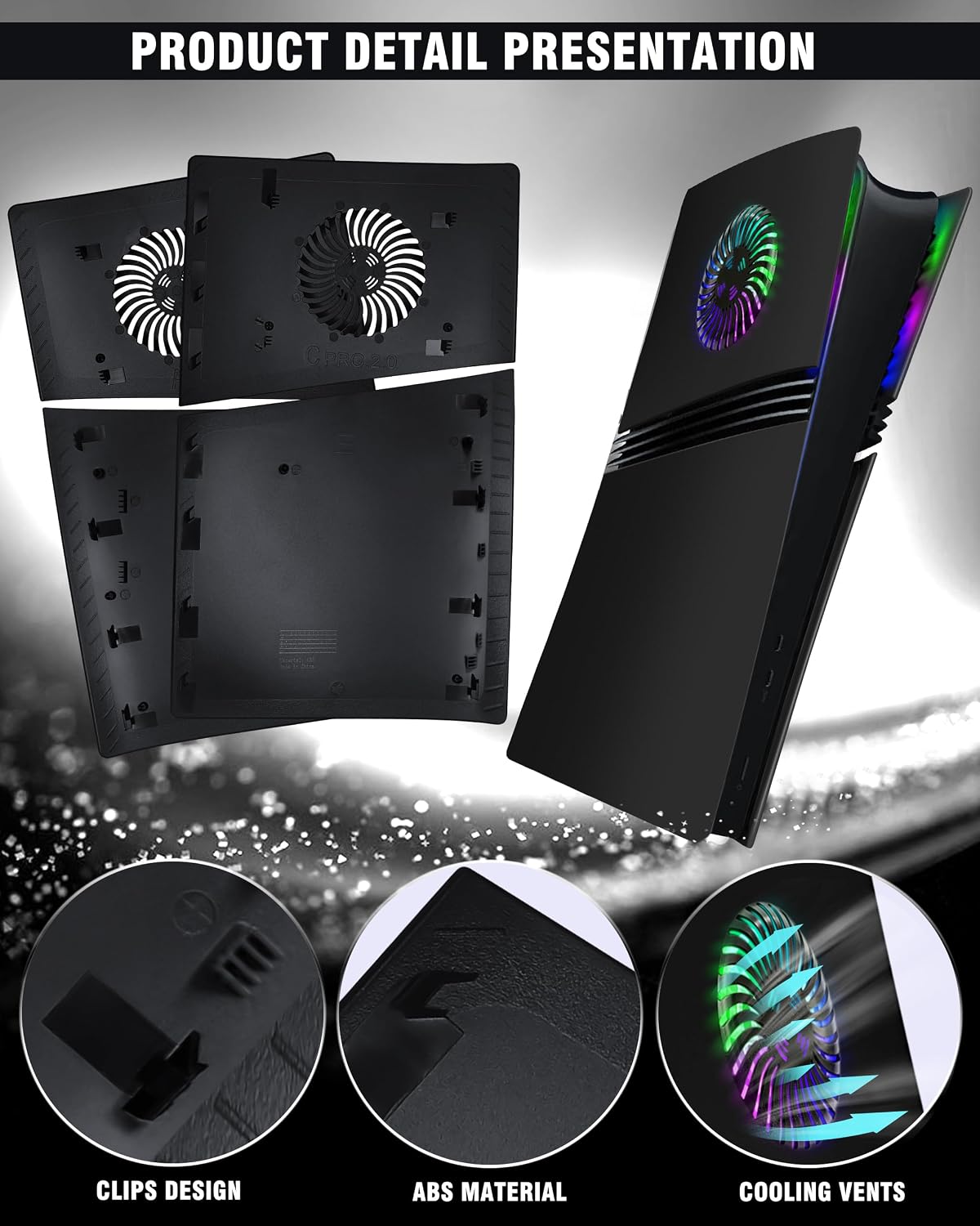 Joso - Placa frontal para PS5 Pro Disc Edition con tira de luz RGB,...