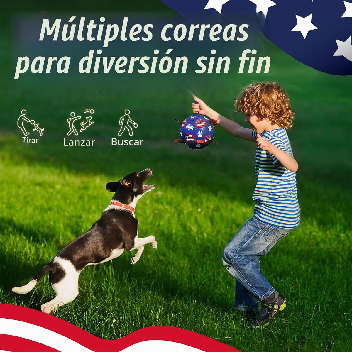 QDAN Juguetes para perros, pelota de fútbol con correas, bolas dura...