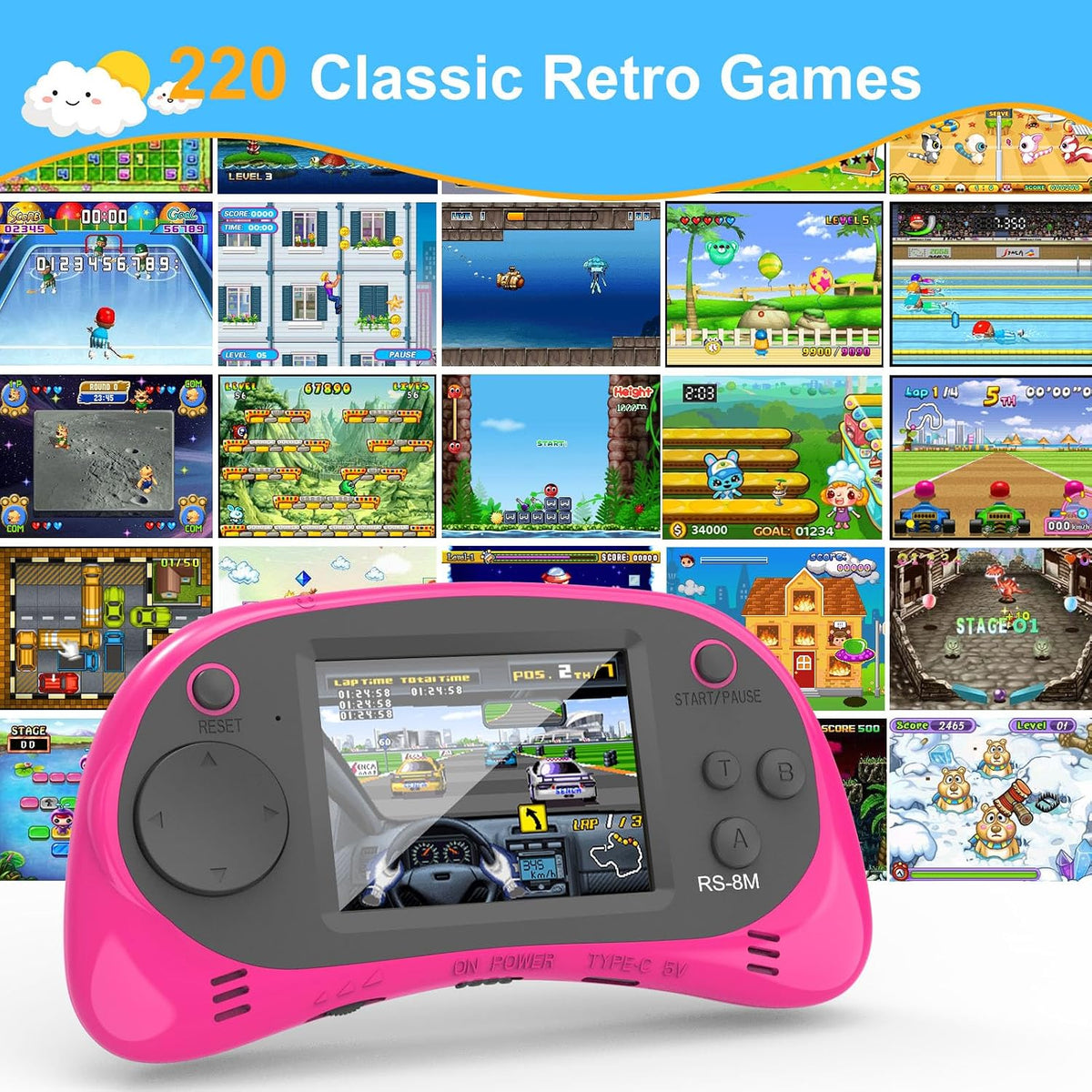 EASEGMER Reproductor de juegos de mano para niños, 220 juegos integ...