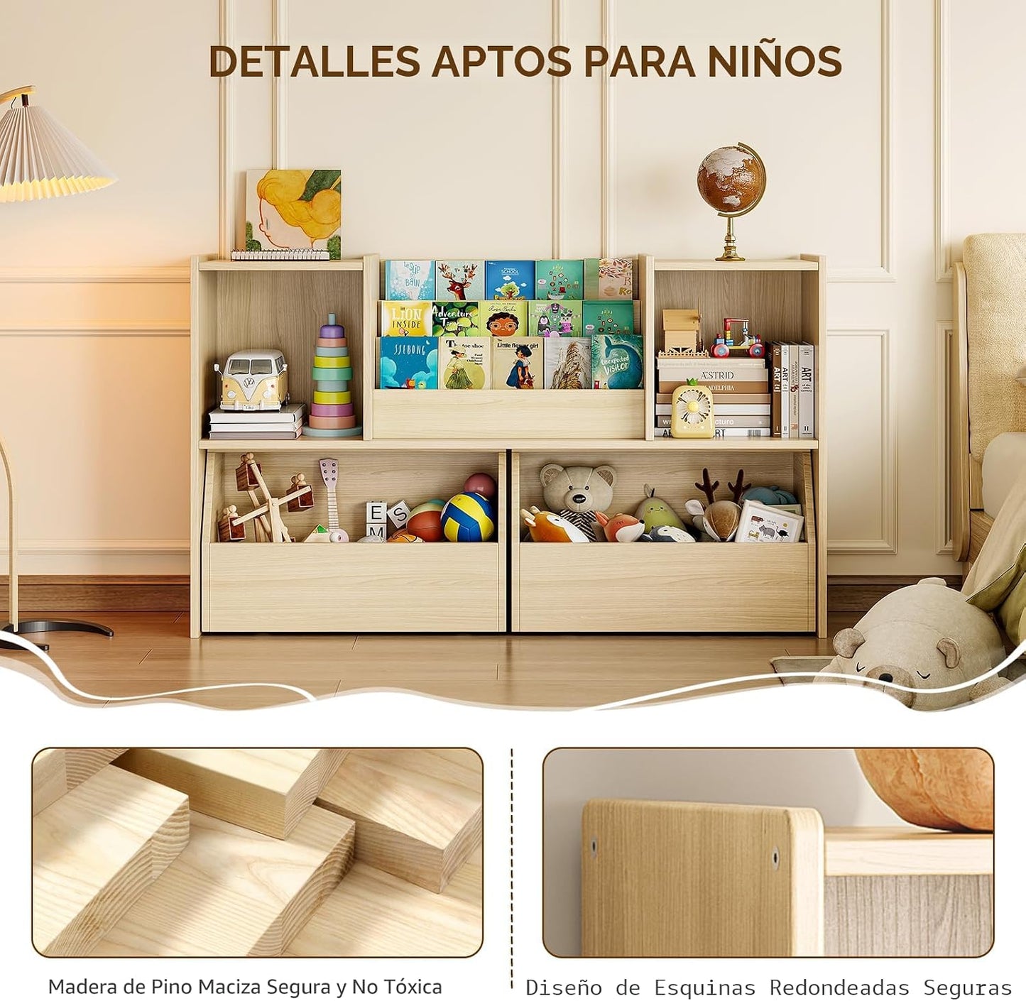 EXPERLAM Estantería de madera maciza para niños y organizador de al...