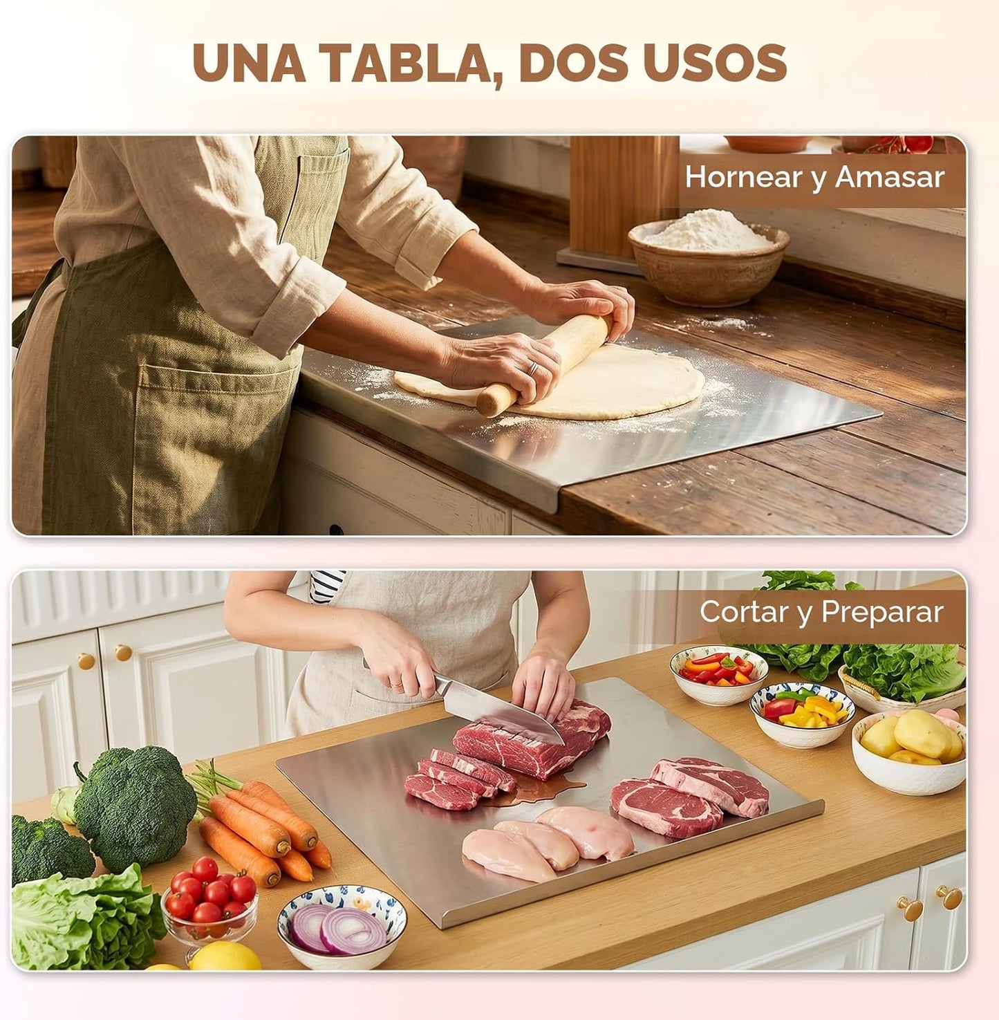 Sakerplus Tabla de cortar de cocina de acero inoxidable con labio,...