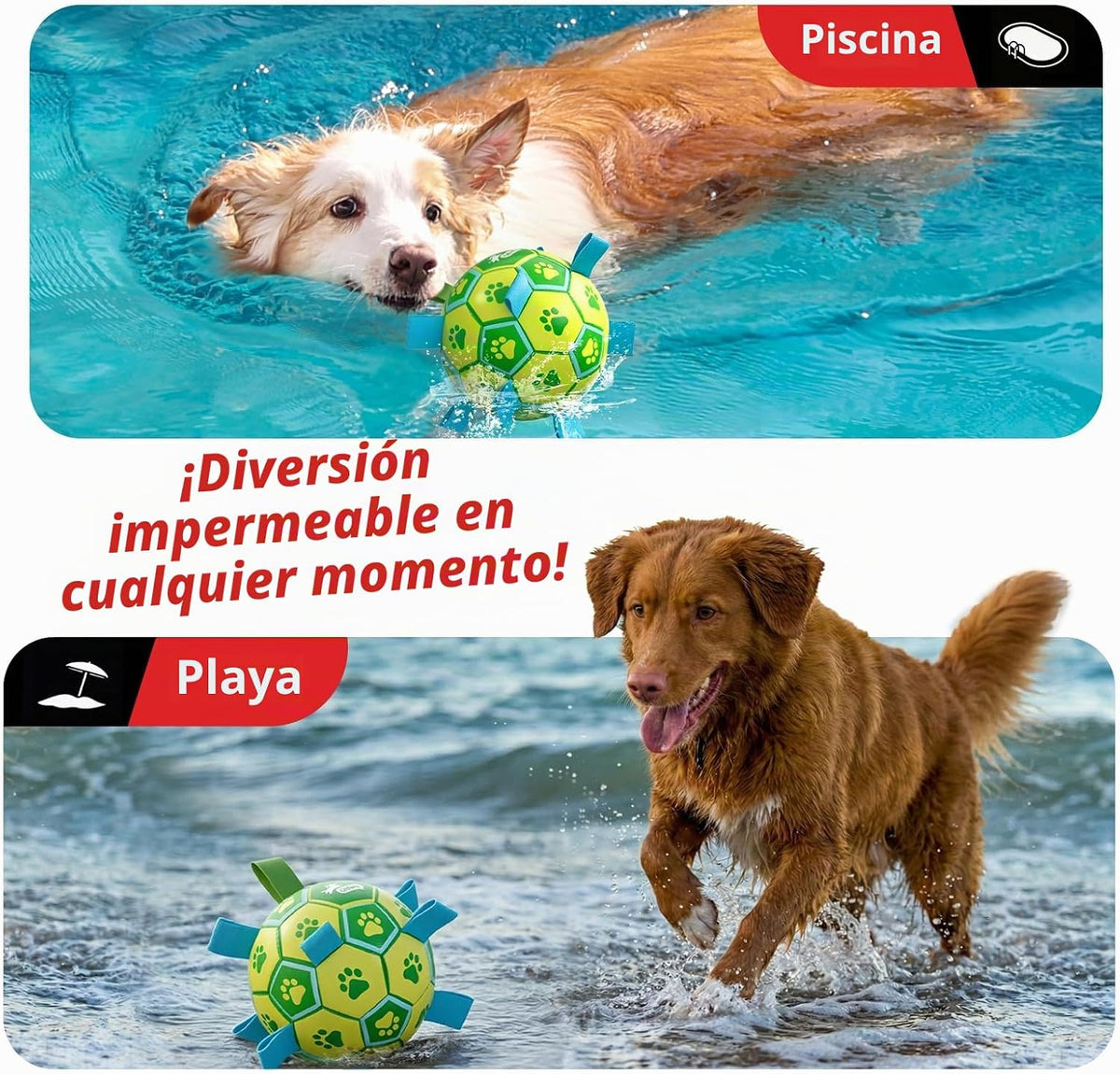 QDAN - Pelota de fútbol para perros, juguete de tirar para perros,...