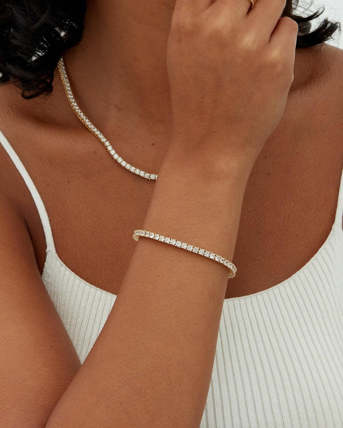 PAVOI Pulsera de tenis clásica con circonita cúbica de 3 mm chapada...