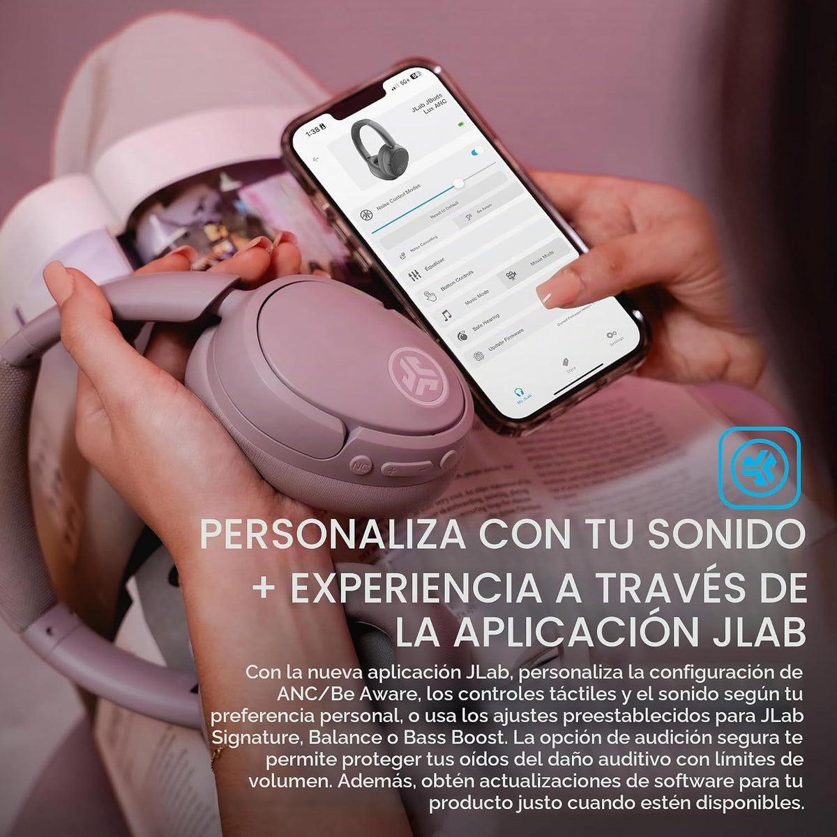 Auriculares inalámbricos JLab JBuds Lux ANC, Malva, cancelación act...