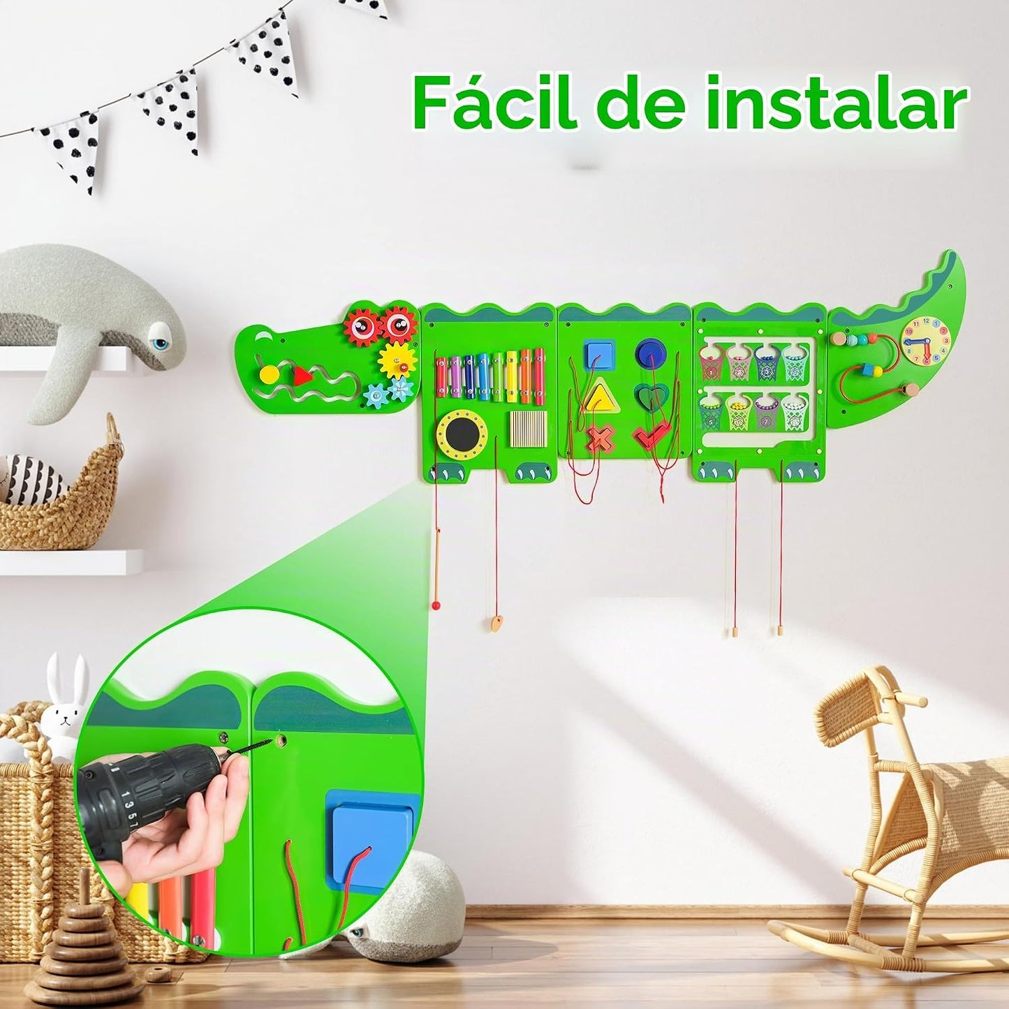 nigwet Juguetes sensoriales de cocodrilo, paneles de pared de activ...