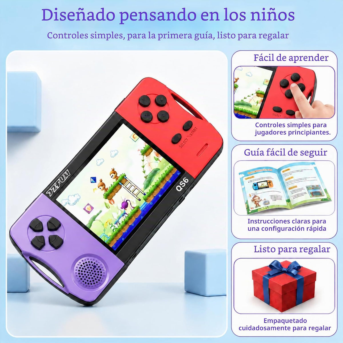 Juegos de mano de 16 bits para niños con pantalla grande IPS de 3.2...