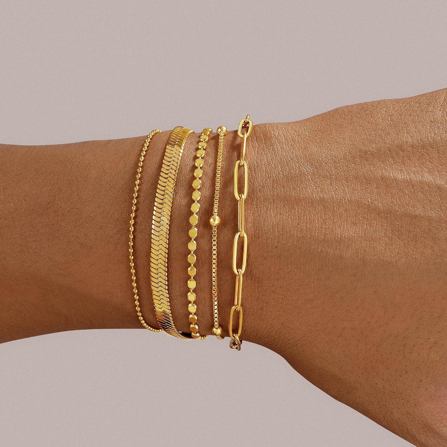 Striviio Pulseras de oro para mujer, chapado en oro de 14 quilates,...