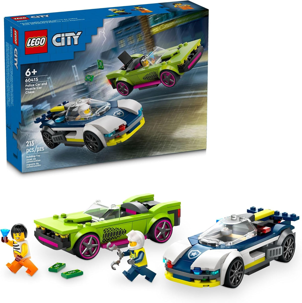 LEGO Coche de policía de la ciudad y persecución de autos musculare...