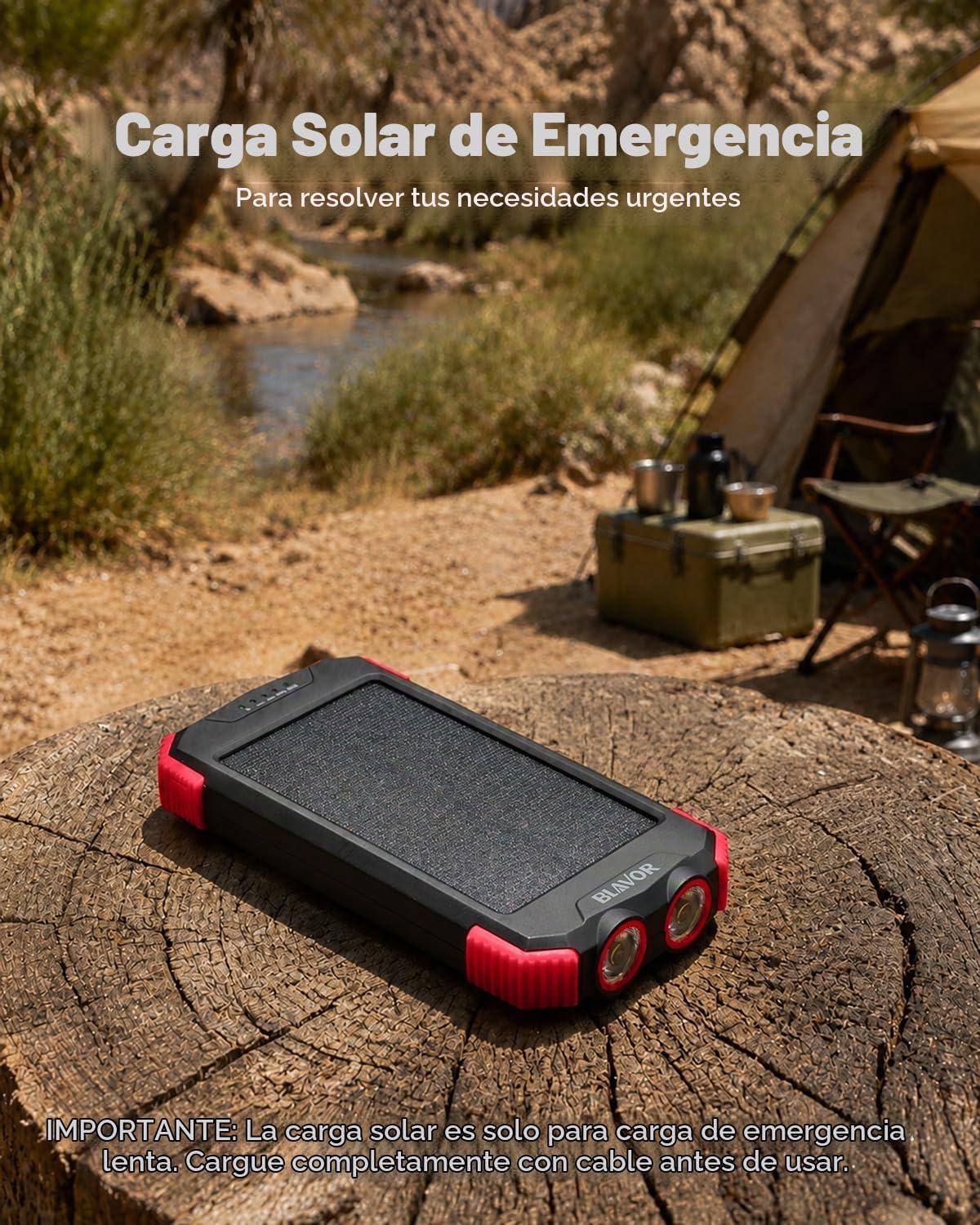 Blavor - Paquete de batería externa solar, cargador inalámbrico Qi...
