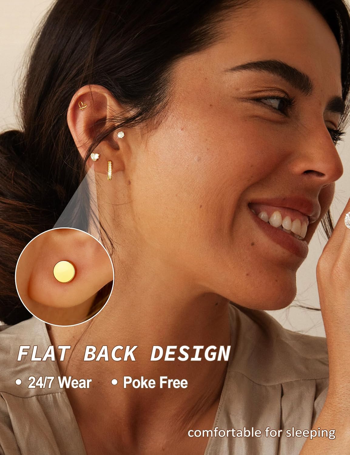 Aretes de tuerca hipoalergénicos de oro para mujeres y niñas - Jueg...