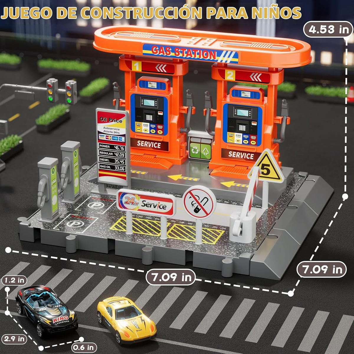 KIZONLY Juegos de coches de juguete, gasstation con mangueras móvil...