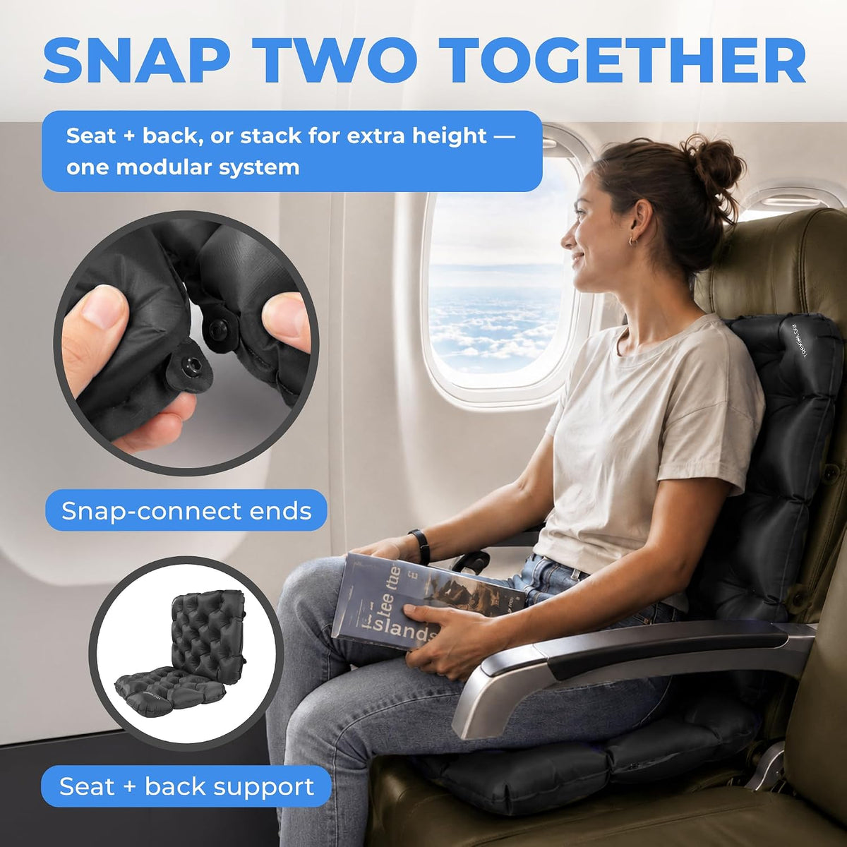 TREKOLOGY Cojín inflable para asiento de estadio para viajes aéreos...