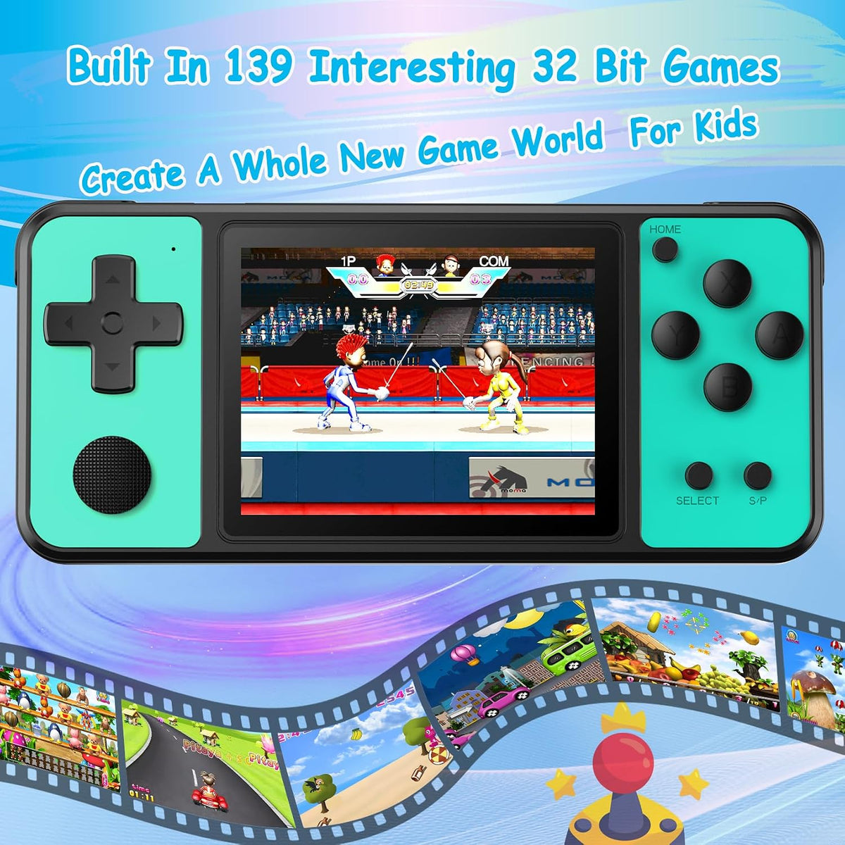 TEBIYOU Juegos de mano de 32 bits para niños, 139 videojuegos integ...