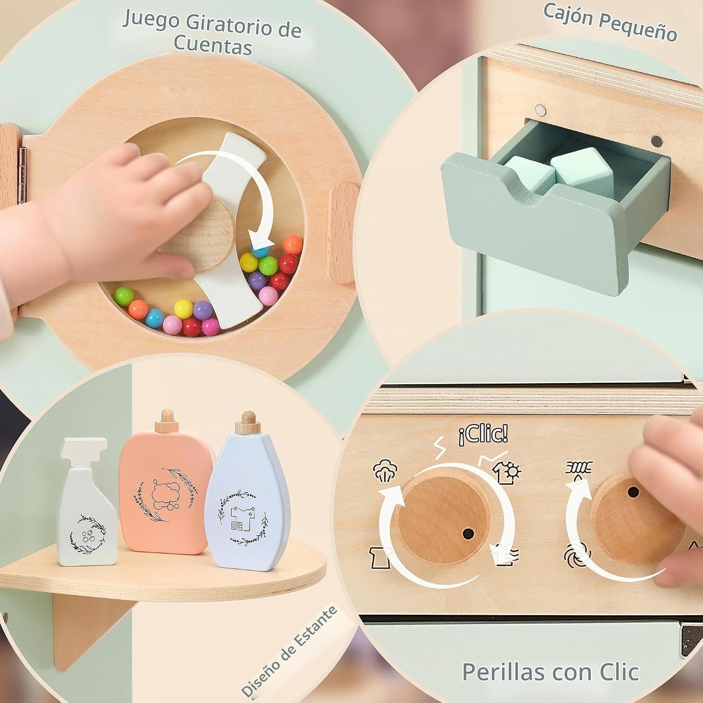 Pillowhale Juego de lavadora-secadora de madera para niños \u2013 j...
