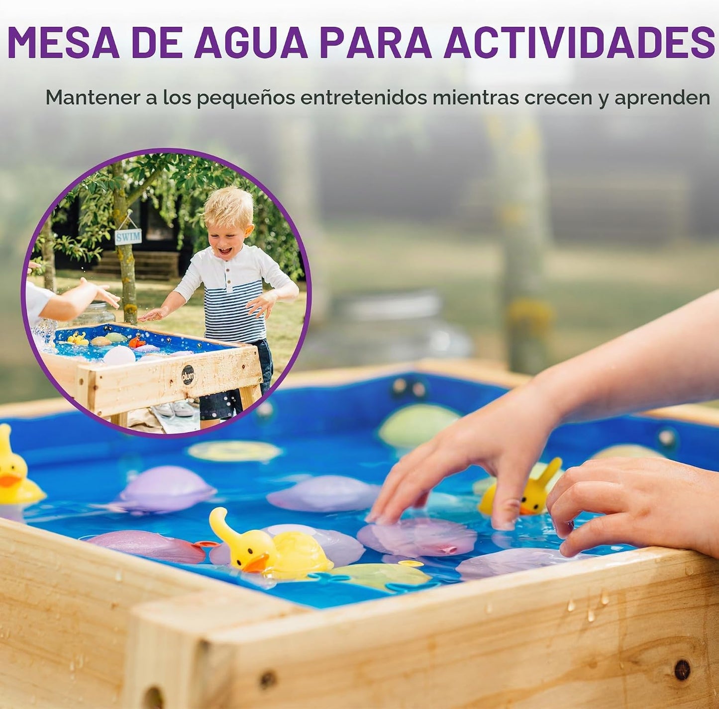 Plum® Mesa de madera para arena y agua con cubierta, juguetes senso...