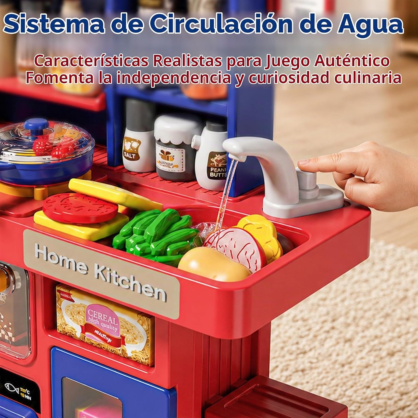 STACTCUTE Cocina de juguete de 33,8 pulgadas con sonido, luz y estu...