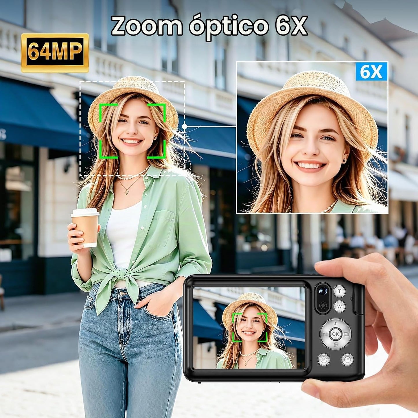 Cámara digital 5K para fotografía con WiFi, zoom óptico 6X, enfoque...