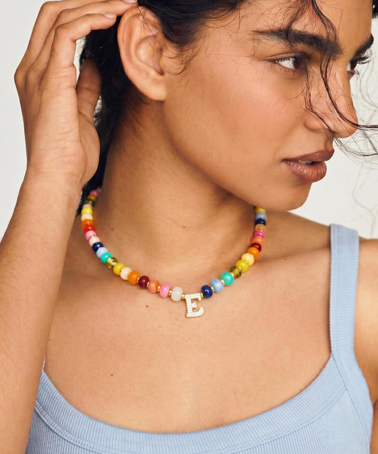 TENTMENTISE Collar con inicial de cuentas coloridas para mujer, col...
