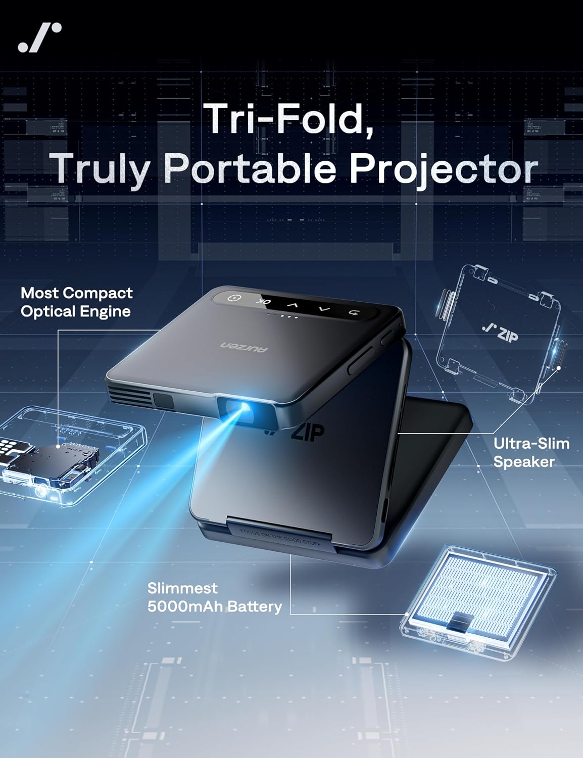 Aurzen ZIP - Mini proyector DLP de bolsillo de tres pliegues, peque...