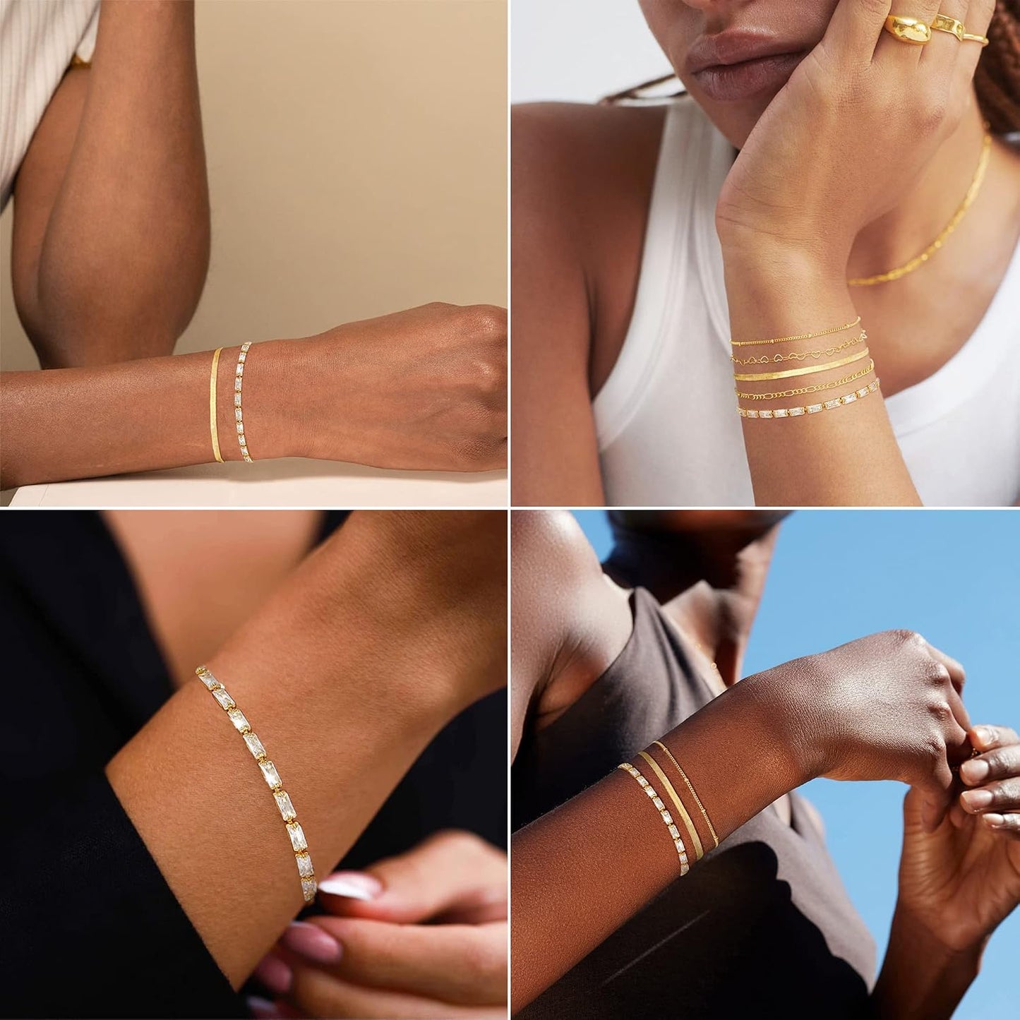Pulseras de oro simples y delicadas para mujer, juego de pulseras d...