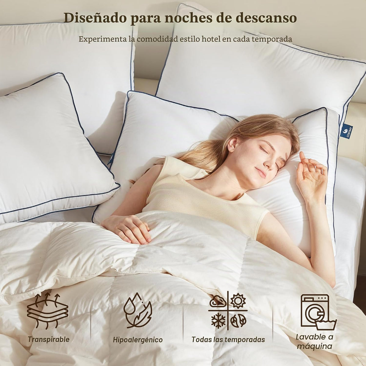 Cosybay Almohada de plumas y plumón de ganso tamaño estándar, almoh...