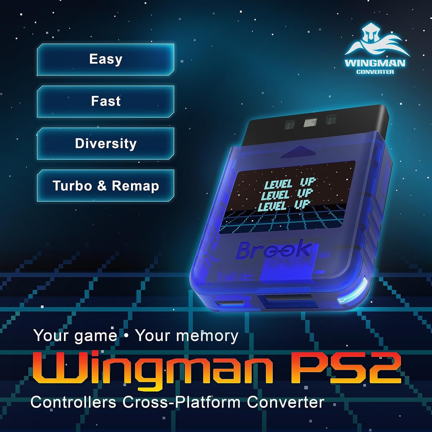 Brook Wingman PS2 Retro Converter Bundle - Azul estrellado y blanco...