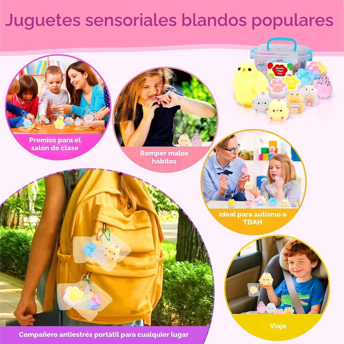 Paquete de 10 juguetes blandos Taba con caja de juguetes para apret...