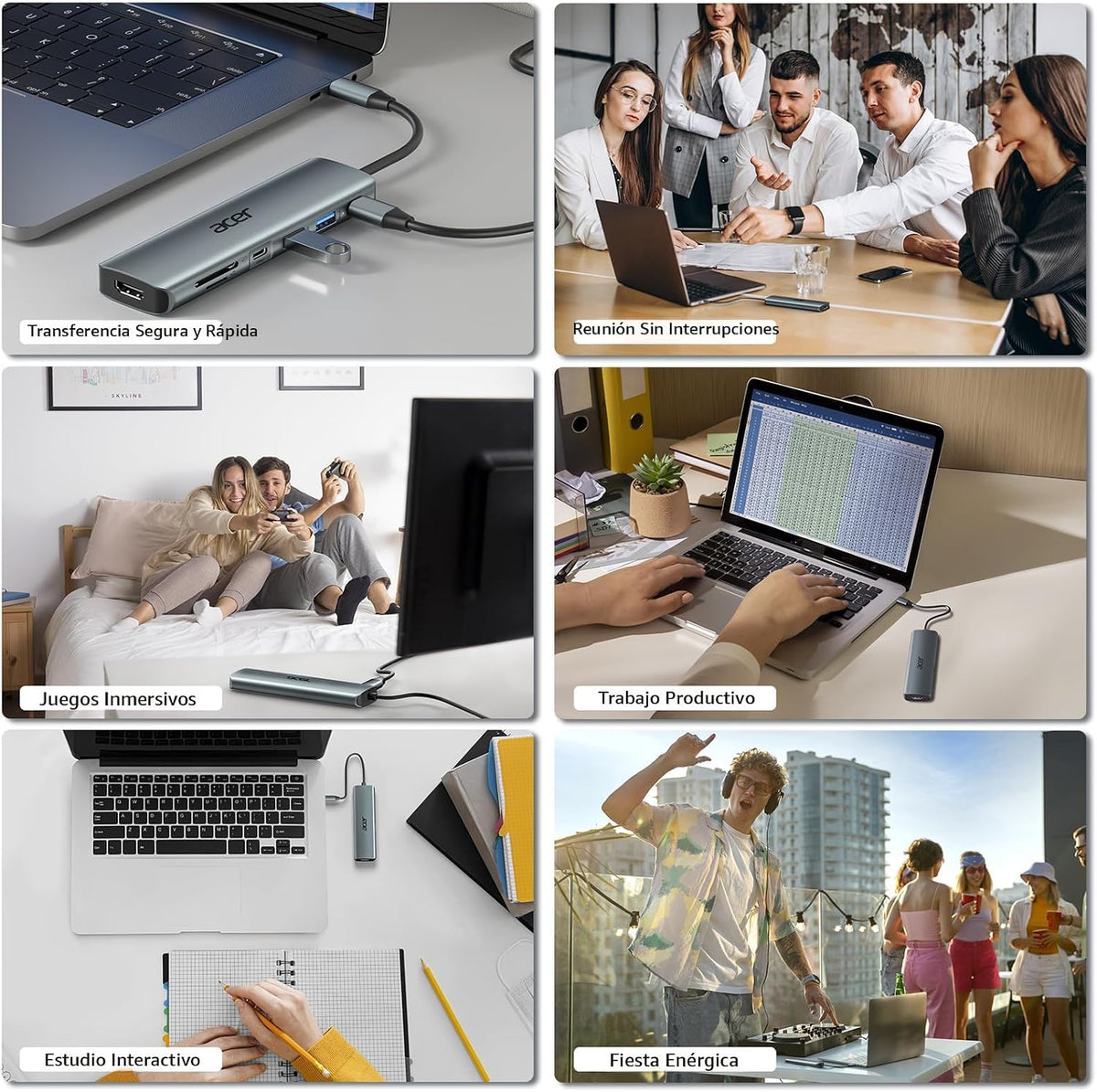 Acer Hub USB C, Adaptador Multipuerto 7 en 1 para Laptop, 4K, Divis...