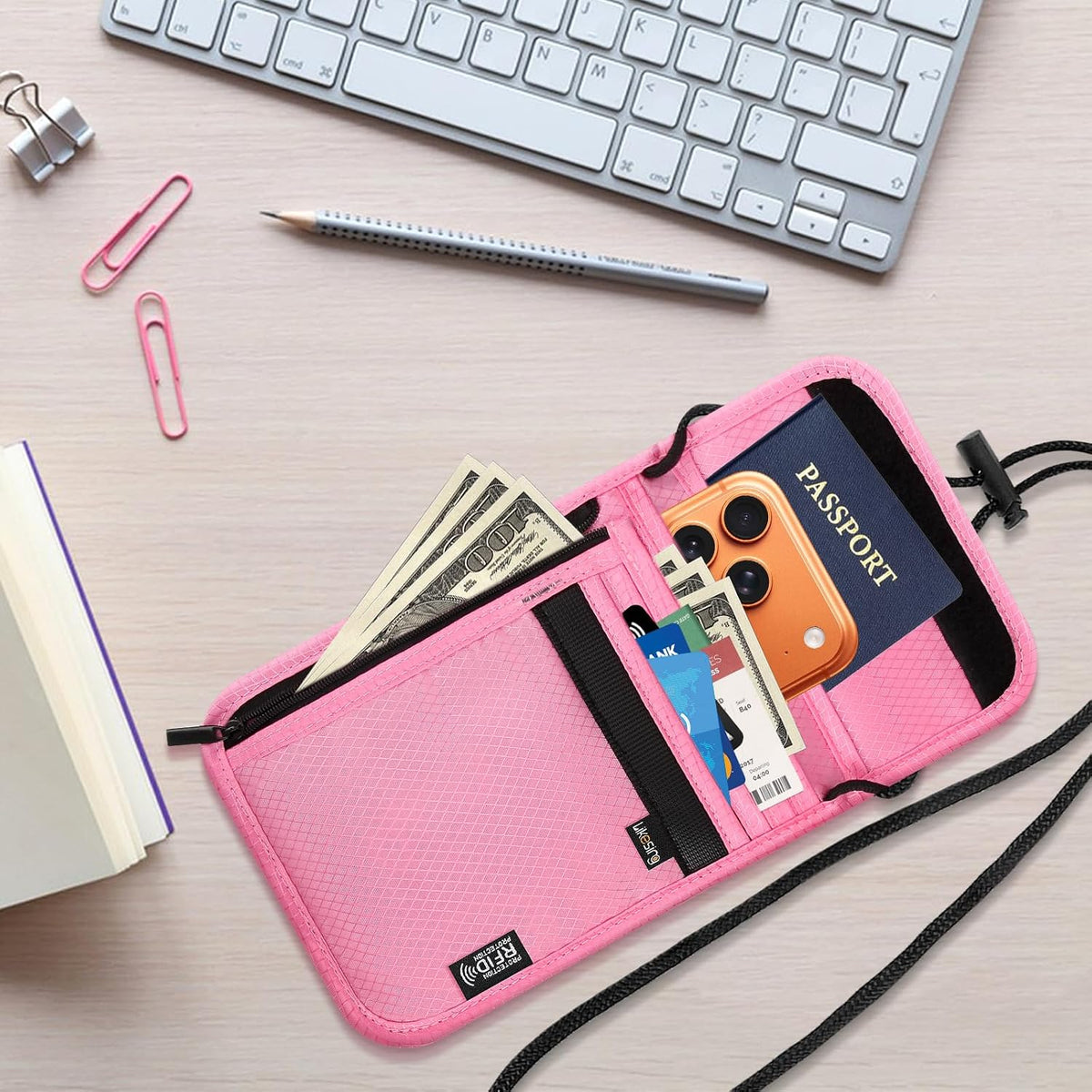 Likesing Funda para pasaporte familiar, bolsa para el cuello, bloqu...