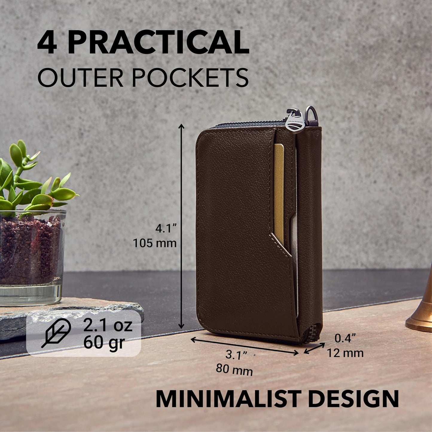 Vaultskin - Cartera de cuero con cierre de cremallera, minimalista...