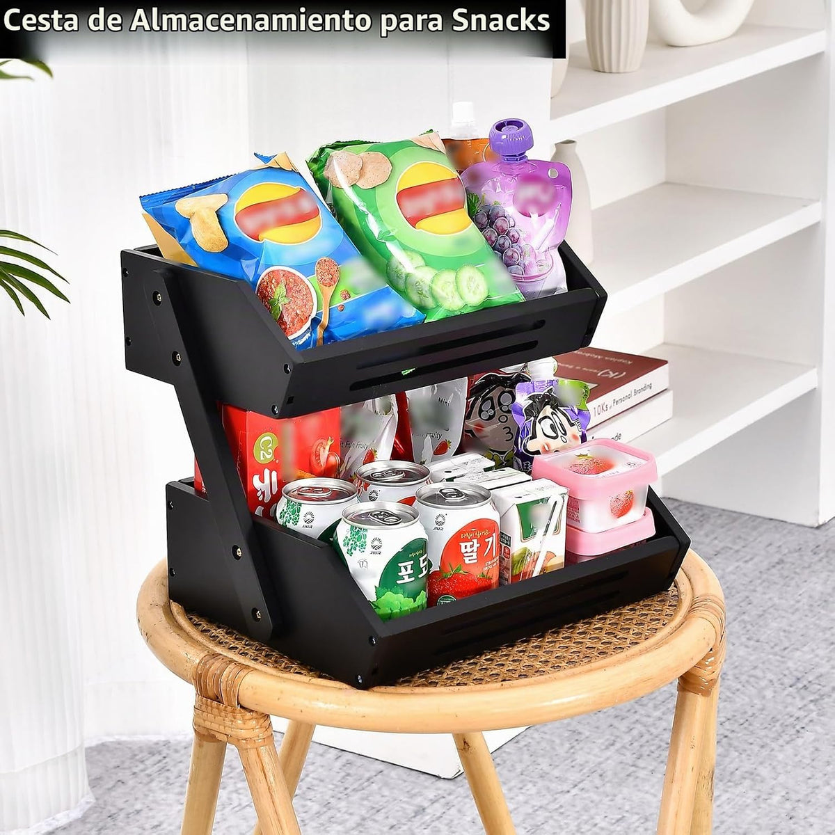 VIKEYHOME Cesta de frutas de bambú, frutero de 2 niveles para cocin...