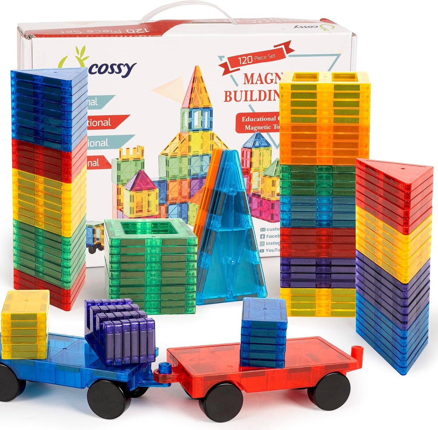 Cossy - Juego de 120 bloques de construcción magnéticos 3D con azul...
