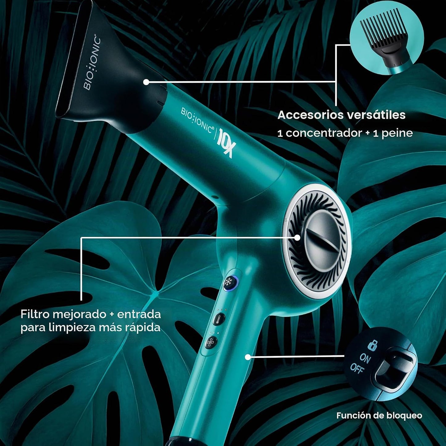 Bio Ionic Secador de pelo de velocidad ultraligera 10X, secador de...