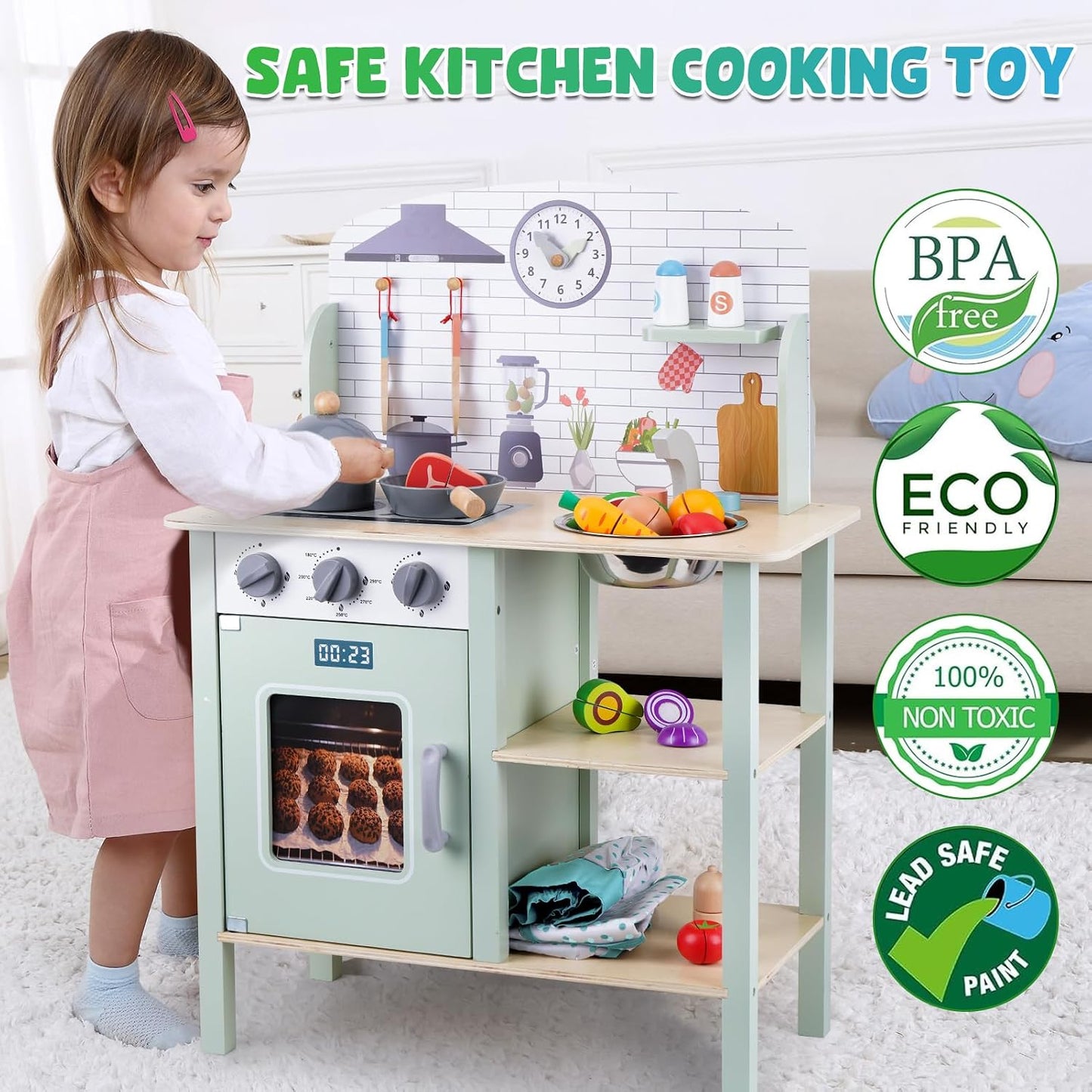 Juego de cocina de madera para niños pequeños de 1 a 3 años, juego...