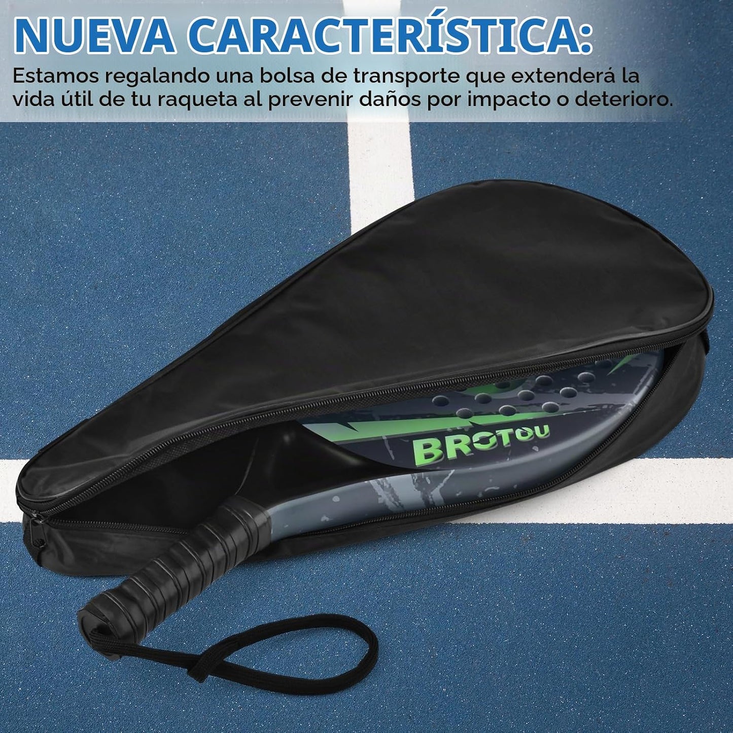 BROTOU Raqueta de Pádel Superficie de Fibra de Carbono con Bolsa de...