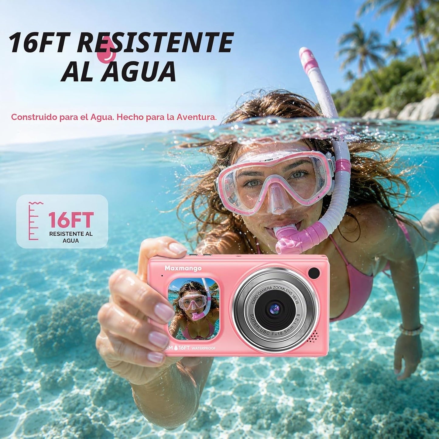 Cámara digital subacuática de 16 pies, 4K 48MP 1500mAh batería desp...