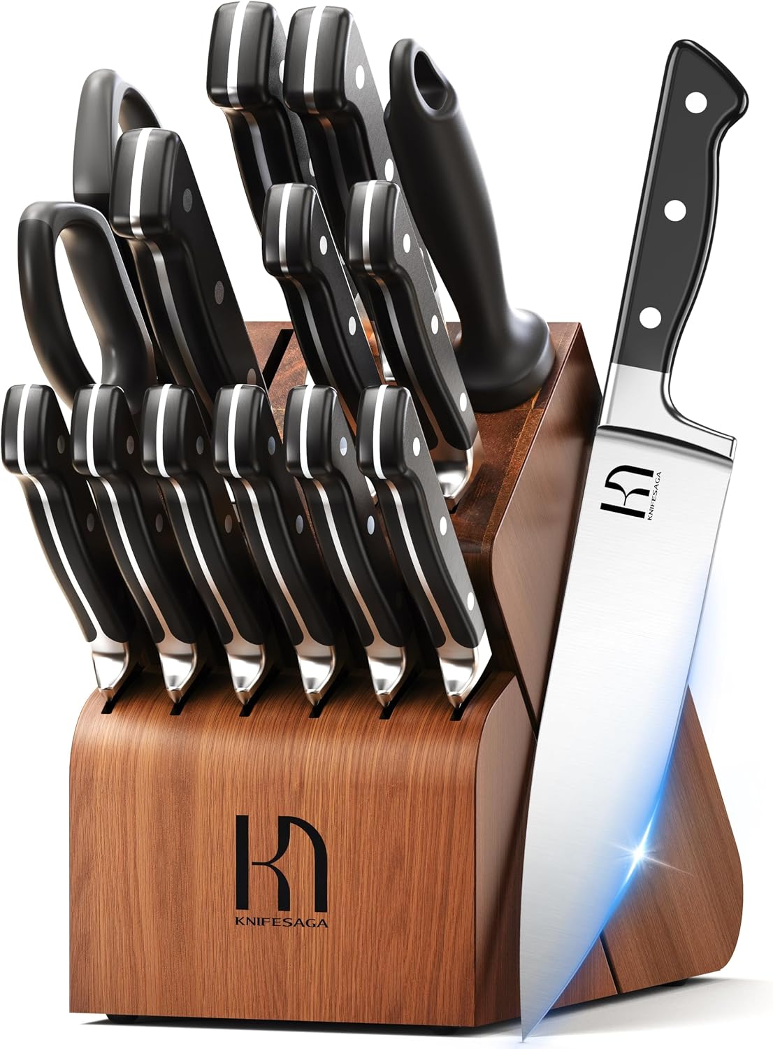 KnifeSaga Juego de bloques de cuchillos de cocina japoneses de 15 p...