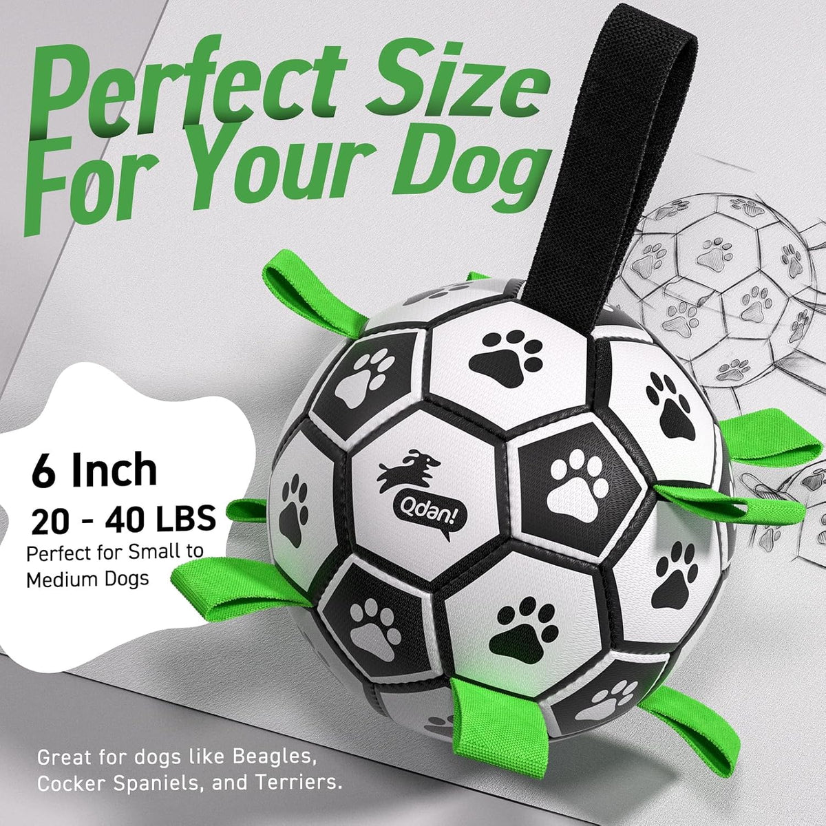 QDAN Dog Toys - Pelotas de fútbol para perros de 6 pulgadas con cor...